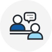 Illustration of 2 people with a bubble chat